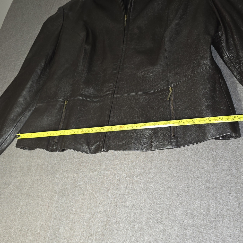 My Weekend Clothes Brown Leather Jacket Removeable Faux Fur Collar Size Large - Picture 16 of 16